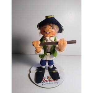 Annalee Pilgrim Boy Figurine Thanksgiving Decor 6 Inch Fabric Vintage With Stand
